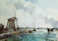 Patinadores en Holanda2 impresionismo barco paisaje marino Johan Barthold Jongkind Paisaje